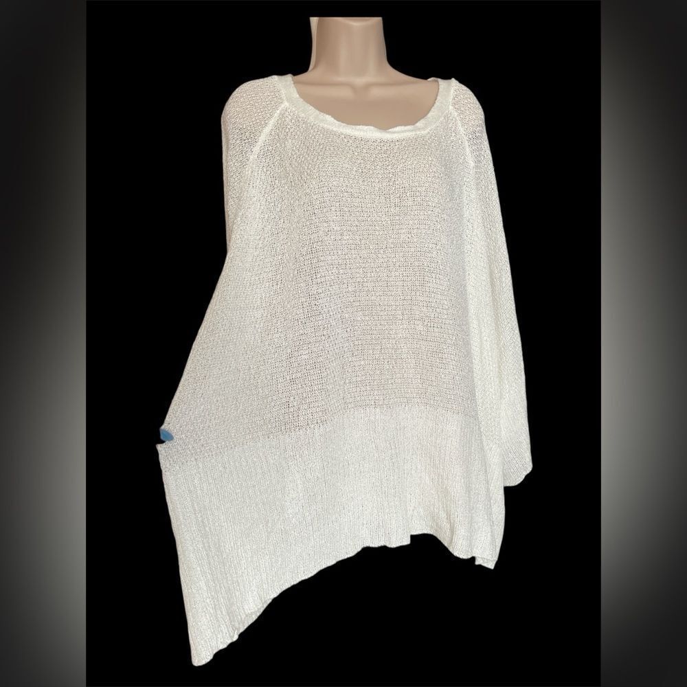 EST. 1946 Elegant White Knit Oversized Ties Back Bat Sleeves Poncho Top 26/28W - Picture 3 of 8